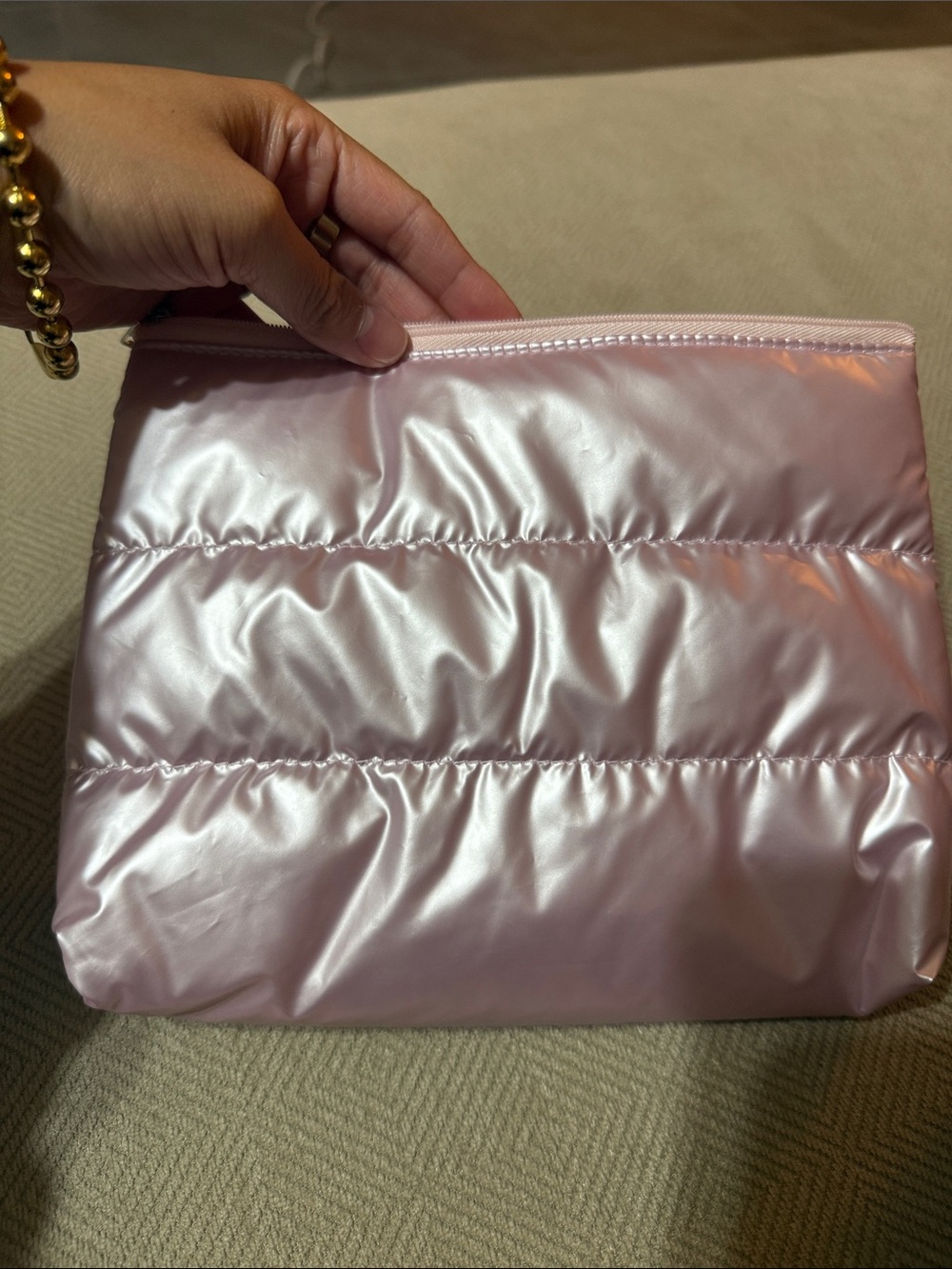 Iridescent Light Pink Quilted Cosmetic Bag - Picture 4 of 4